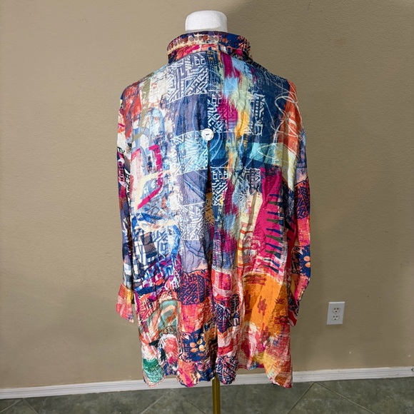 Ali Miles Top Women's 2X Multi Artsy Graphic Tropical Floral Button Front Boho - Picture 6 of 12
